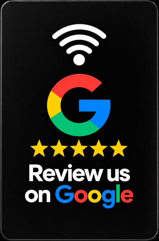 Tarjeta negra ReviewShop, vista frontal
